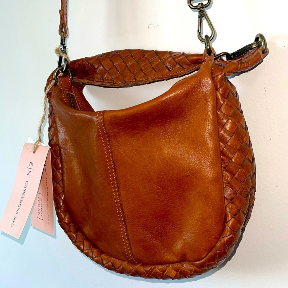 Brown Shoulder Bag with Saddle Shape and Adjustable Strap